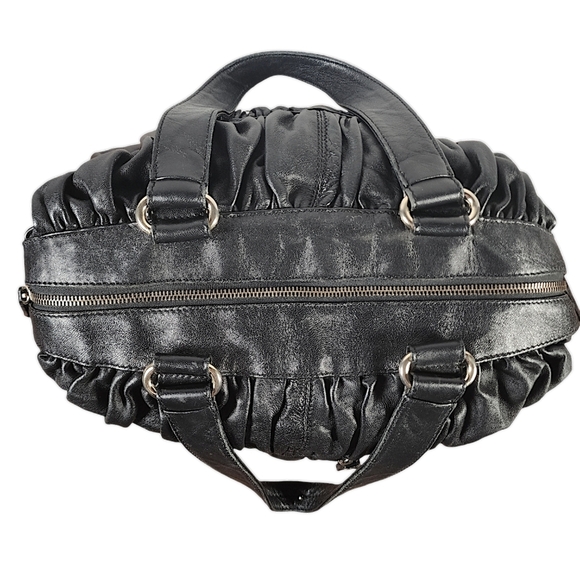 Paola Masi Black Leather Hobo Shoulder Bag Full Zipper Closure Kisslock Pocket - Picture 8 of 10